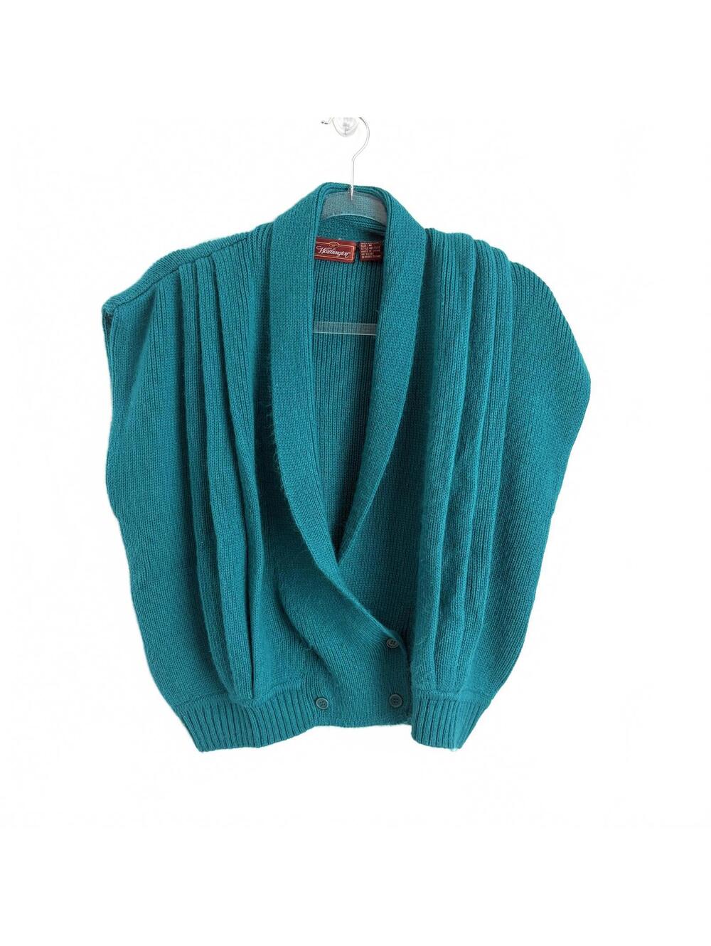 Worthington | VINTAGE Women’s Teal Blue Sweater Vest Cardigan Drape Pleats Sz M